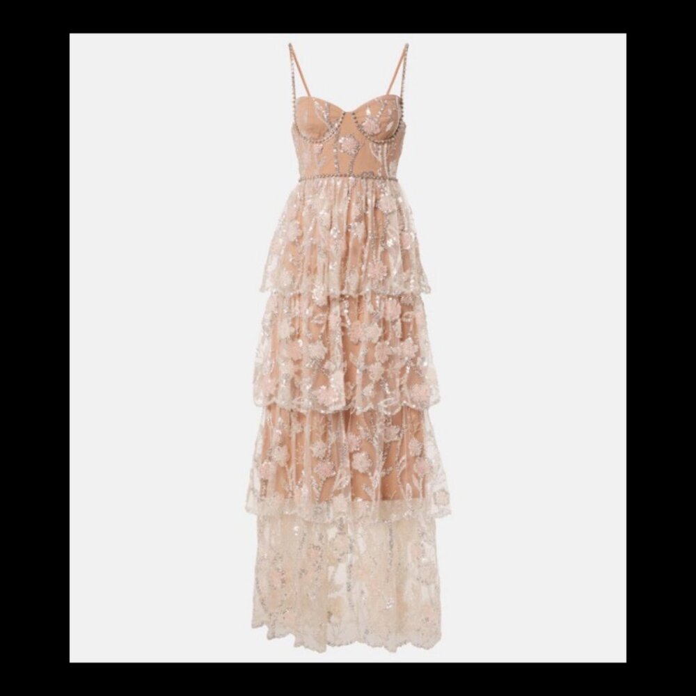 Self Portrait Flower Sequin Tier Maxi Dress US Size 8